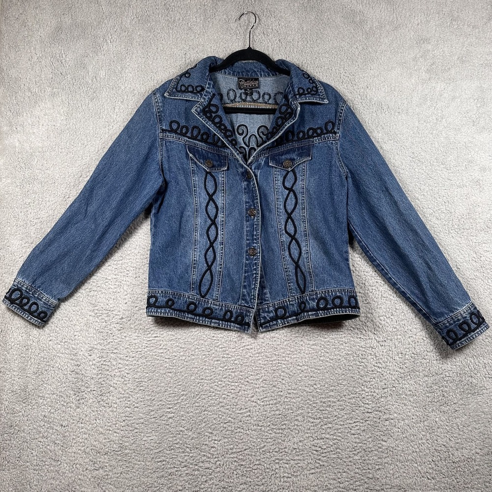Cattlelac Ranch Jacket Womens XL Denim Embroidered Western Cross Boho Cowboy